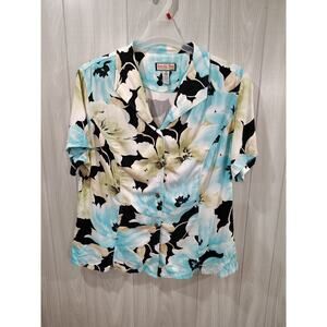 Woman's 1X Jamaica Bay Floral Tropical Button Up Shirt Plus Cruise Hawaiian